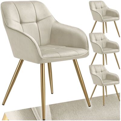 Chaise - TECTAKE - Lot de 4 chaises MARYLIN effet velours capitonné rembourrée et pieds acier doré 58 x 62 x 82 cm - Crème/Or Beige - Publicité Chaise - TECTAKE - Lot de 4 chaises MARYLIN effet velours capitonné rembourrée et pieds acier doré 58 x 62 x 82 cm - Crème/Or Beige - Publicité