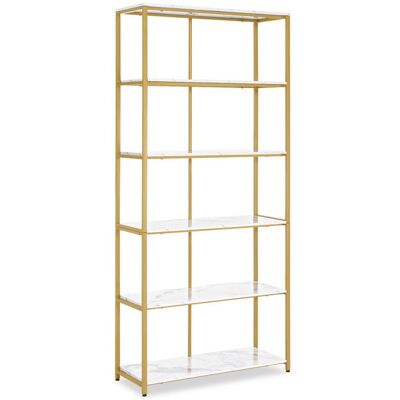 BarberPub étagère dorée meuble debout à 5 niveaux étagère de bureau avec cadre en métal adaptée pour bureau5166 Blanc - Publicité BarberPub étagère dorée meuble debout à 5 niveaux étagère de bureau avec cadre en métal adaptée pour bureau5166 Blanc - Publicité