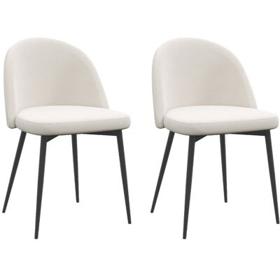 Lot de 2 chaises salle à manger HOMCOM chaise de cuisine scandinave chaise en velours rembourrée avec pieds effilés en métal crème Blanc - Publicité Lot de 2 chaises salle à manger HOMCOM chaise de cuisine scandinave chaise en velours rembourrée avec pieds effilés en métal crème Blanc - Publicité
