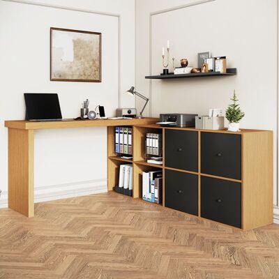 MERAX Bureau d’Angle Pivotant 360° Table Ordinateur avec 4 Tiroirs et 4 Étagères Bureau Informatique MDF Noir - Publicité MERAX Bureau d’Angle Pivotant 360° Table Ordinateur avec 4 Tiroirs et 4 Étagères Bureau Informatique MDF Noir - Publicité