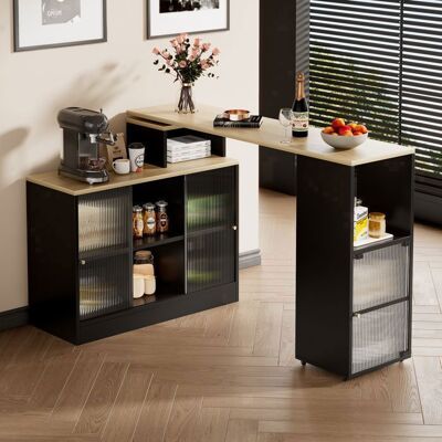 Meuble de Bar avec Portes en Verre et étagères Ouvertes - MERAX - Table Appoint Extensible Mobile et Rotative Noir Noir - Publicité Meuble de Bar avec Portes en Verre et étagères Ouvertes - MERAX - Table Appoint Extensible Mobile et Rotative Noir Noir - Publicité