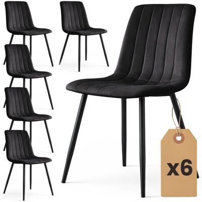 AKORD Lot de 6 Chaises en velours matelassées LIVO Noires pieds noirs Noir - Publicité AKORD Lot de 6 Chaises en velours matelassées LIVO Noires pieds noirs Noir - Publicité