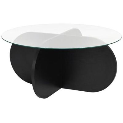 CALICOSY - Table basse avec pieds croisés et plateau en verre trempé D75 cm - AERIS - Bois noir Noir - Publicité CALICOSY - Table basse avec pieds croisés et plateau en verre trempé D75 cm - AERIS - Bois noir Noir - Publicité