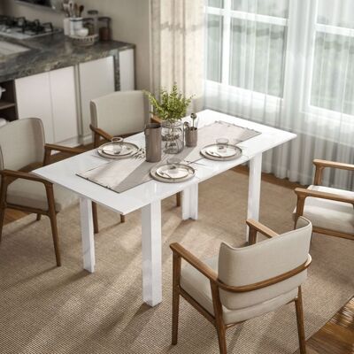 Table à manger extensible - LEMONBEST - 120-160 x 80 cm - Mécanisme papillon - Blanc brillant - MDF Blanc - Publicité Table à manger extensible - LEMONBEST - 120-160 x 80 cm - Mécanisme papillon - Blanc brillant - MDF Blanc - Publicité