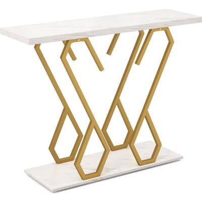 COSTWAY Table Console Meuble dEntrée Effet Marbre 100 x 30 x 79 CM Cadre en Métal Doré Design Géométrique Moderne Blanc - Publicité COSTWAY Table Console Meuble dEntrée Effet Marbre 100 x 30 x 79 CM Cadre en Métal Doré Design Géométrique Moderne Blanc - Publicité