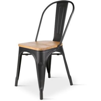 Kosmi Modèle - Métal Noir Mat et Siège en Bois Clair - Chaise Industrielle - Publicité Kosmi Modèle - Métal Noir Mat et Siège en Bois Clair - Chaise Industrielle - Publicité