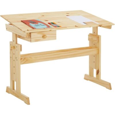 Idimex Bureau enfant écolier junior FLEXI table à dessin réglable en hauteur et pupitre inclinable avec 1tiroir en pin massif vernis Marron - Publicité Idimex Bureau enfant écolier junior FLEXI table à dessin réglable en hauteur et pupitre inclinable avec 1tiroir en pin massif vernis Marron - Publicité