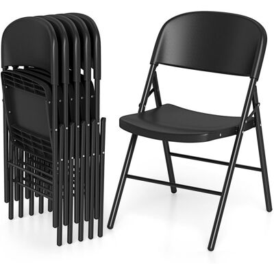 COSTWAY Lot de 6 Chaises de Salle à Manger Pliables en Plastique avec Dossier et Cadre Métal Robuste Charge 150 KG Noir Noir - Publicité COSTWAY Lot de 6 Chaises de Salle à Manger Pliables en Plastique avec Dossier et Cadre Métal Robuste Charge 150 KG Noir Noir - Publicité