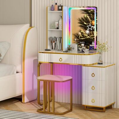 Costway Ensemble de Coiffeuse Blanc - Lumières LED, Rangement, Miroir Ajustable - Publicité Costway Ensemble de Coiffeuse Blanc - Lumières LED, Rangement, Miroir Ajustable - Publicité