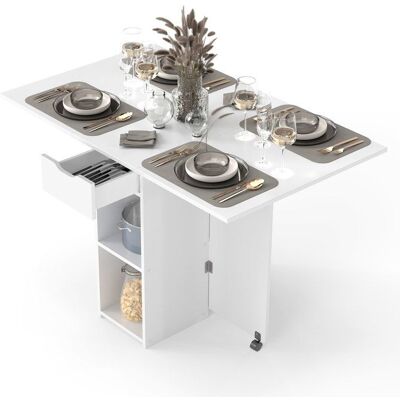 GIANTEX Table de Cuisine Pliante Table à Manger Extensible avec Roulettes et Tiroir Etagères à 2 Niveaux 120x72x75cm Blanc Blanc - Publicité GIANTEX Table de Cuisine Pliante Table à Manger Extensible avec Roulettes et Tiroir Etagères à 2 Niveaux 120x72x75cm Blanc Blanc - Publicité