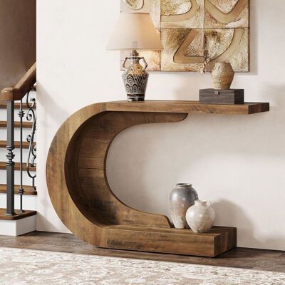 Tribesigns Console Table - Forme en C - 110 x 35 x 75 cm - Table dentrée en Bois - Style Industriel - Marron Marron - Publicité Tribesigns Console Table - Forme en C - 110 x 35 x 75 cm - Table dentrée en Bois - Style Industriel - Marron Marron - Publicité