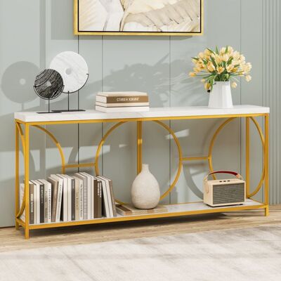 Costway - Table Console 2‑Niveaux - Faux Marbre - Blanc - Publicité Costway - Table Console 2‑Niveaux - Faux Marbre - Blanc - Publicité