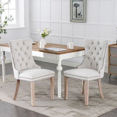 OEM Chaise de salle à manger capitonnée - Ensemble 2 pièces - Lin beige - Dimensions 65x50x95 cm - Capitonnage moderne Beige - Publicité OEM Chaise de salle à manger capitonnée - Ensemble 2 pièces - Lin beige - Dimensions 65x50x95 cm - Capitonnage moderne Beige - Publicité