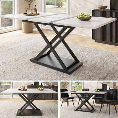 LEMONBEST Table à manger extensible 120/160 x 80cm Pieds de table en métal en forme de croix Pour cuisine salon et salles à manger Blanc+Noir Blanc - Publicité LEMONBEST Table à manger extensible 120/160 x 80cm Pieds de table en métal en forme de croix Pour cuisine salon et salles à manger Blanc+Noir Blanc - Publicité