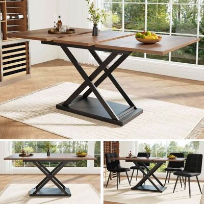 LEMONBEST Table à manger extensible 120/160 x 80 cm Pieds de table en métal en forme de croix Pour cuisine et salles à manger couleur noyer - Publicité LEMONBEST Table à manger extensible 120/160 x 80 cm Pieds de table en métal en forme de croix Pour cuisine et salles à manger couleur noyer - Publicité