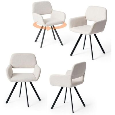 Chaise de salle à manger - FURNITURER - Design Scandinavie - Lot de 4 - Pivotante 360° - Tissu beige & pieds métal Beige - Publicité Chaise de salle à manger - FURNITURER - Design Scandinavie - Lot de 4 - Pivotante 360° - Tissu beige & pieds métal Beige - Publicité