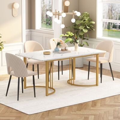 LEMLIT Table à Manger en Bois Moderne 140x80 cm avec Plateau Effet Marbre Blanc et Pieds Réglables pour Salle à Manger Cuisine Salon - Doré Blanc - Publicité LEMLIT Table à Manger en Bois Moderne 140x80 cm avec Plateau Effet Marbre Blanc et Pieds Réglables pour Salle à Manger Cuisine Salon - Doré Blanc - Publicité