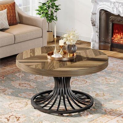 Tribesigns Table Basse Ronde de Cocktail Industrielle 79 x 79 x 45 cm table dappoint avec piédestal en métal élégant Marron Marron - Publicité Tribesigns Table Basse Ronde de Cocktail Industrielle 79 x 79 x 45 cm table dappoint avec piédestal en métal élégant Marron Marron - Publicité