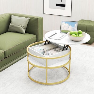 COSTWAY Table Basse à Plateau Relevable Table Centrale Ronde 80 cm à 2 Niveaux Compartiment Caché et Étagères Latérales Blanc Blanc - Publicité COSTWAY Table Basse à Plateau Relevable Table Centrale Ronde 80 cm à 2 Niveaux Compartiment Caché et Étagères Latérales Blanc Blanc - Publicité
