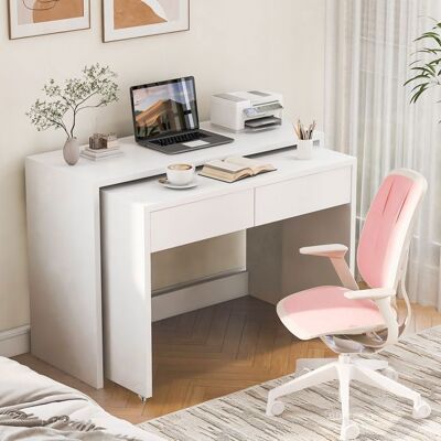 Bureau Ordinateur Pliable 2-en-1 Extensible avec Roulettes et 2 Tiroirs – MERAX – Bureau Modulable Gain de Place pour Petit Espace Blanc - Publicité Bureau Ordinateur Pliable 2-en-1 Extensible avec Roulettes et 2 Tiroirs – MERAX – Bureau Modulable Gain de Place pour Petit Espace Blanc - Publicité