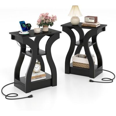 COSTWAY Lot de 2 Tables dAppoint avec Station de Charge à 3 Niveaux - Étagères de Rangement Ouvertes 50 x 30 x 605 cm Noir Noir - Publicité COSTWAY Lot de 2 Tables dAppoint avec Station de Charge à 3 Niveaux - Étagères de Rangement Ouvertes 50 x 30 x 605 cm Noir Noir - Publicité