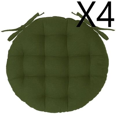 PEGANE Lot de 4 galettes de chaise rondes coloris vert Kaki en coton - Diamètre 38 x hauteur 65 cm Vert - Publicité PEGANE Lot de 4 galettes de chaise rondes coloris vert Kaki en coton - Diamètre 38 x hauteur 65 cm Vert - Publicité