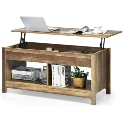 COSTWAY Table Basse avec Plateau Relevable avec Espace de Rangement Caché et Etagère Inférieur 109 x 475 x 50-63 cm Marron - Publicité COSTWAY Table Basse avec Plateau Relevable avec Espace de Rangement Caché et Etagère Inférieur 109 x 475 x 50-63 cm Marron - Publicité