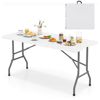 Table Pliante 152cm 4-6 Personnes COSTWAY Plateau en HDPE Poignée de Transport pour Camping Barbecue Cuisine Pique-Nique Blanc Blanc - Publicité Table Pliante 152cm 4-6 Personnes COSTWAY Plateau en HDPE Poignée de Transport pour Camping Barbecue Cuisine Pique-Nique Blanc Blanc - Publicité