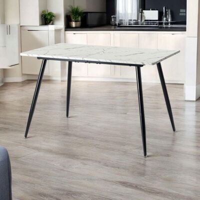Table de bureau - FURNITURER - Rectangulaire - Plateau imitation marbre blanc - Pieds métal - Design minimaliste Blanc - Publicité Table de bureau - FURNITURER - Rectangulaire - Plateau imitation marbre blanc - Pieds métal - Design minimaliste Blanc - Publicité