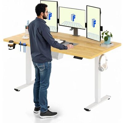 FlexiSpot Bureau Assis Debout Électrique 160x60cm Bureau Réglable Table dordinateur avec Crochet Fonction Mémoire Maple - Publicité FlexiSpot Bureau Assis Debout Électrique 160x60cm Bureau Réglable Table dordinateur avec Crochet Fonction Mémoire Maple - Publicité