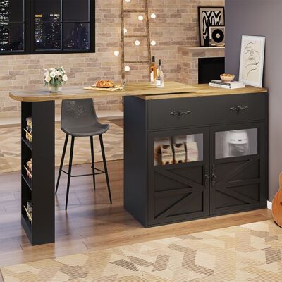 LEMONBEST Table de Bar Extensible 204x39x104 cm Bar à Manger Rotatif 360° avec Tiroir de Rangement Étagère 3 Niveaux Plateau en Bois - Noir Noir - Publicité LEMONBEST Table de Bar Extensible 204x39x104 cm Bar à Manger Rotatif 360° avec Tiroir de Rangement Étagère 3 Niveaux Plateau en Bois - Noir Noir - Publicité