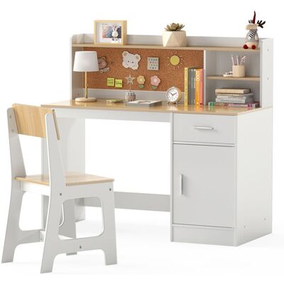 COSTWAY Ensemble Bureau Enfant avec Chaise Étagère Tiroir Tableau en Liège& Armoire 5 Ans+ Table Enfant et Chaise Naturel - Publicité COSTWAY Ensemble Bureau Enfant avec Chaise Étagère Tiroir Tableau en Liège& Armoire 5 Ans+ Table Enfant et Chaise Naturel - Publicité