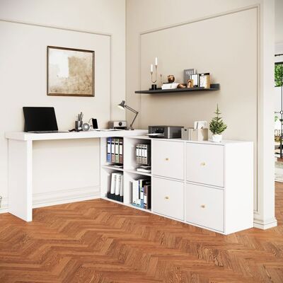 Bureau dangle 360° Pivotant - MERAX - Bureau Modulable L-Forme ou Droit avec 4 Tiroirs et 4 Compartiments Blanc Blanc - Publicité Bureau dangle 360° Pivotant - MERAX - Bureau Modulable L-Forme ou Droit avec 4 Tiroirs et 4 Compartiments Blanc Blanc - Publicité