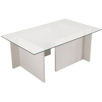 CALICOSY - Table basse avec plateau en verre L105 cm - NOAH - Chêne blanc Blanc - Publicité CALICOSY - Table basse avec plateau en verre L105 cm - NOAH - Chêne blanc Blanc - Publicité