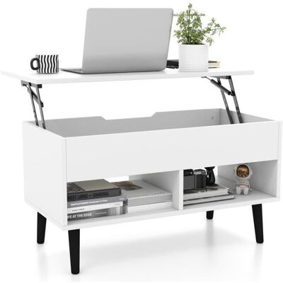 COSTWAY Table Basse avec Plateau Relevable Table de Salon Moderne avec Rangement Caché 2 Compartiments Ouverts 80x40x445-58CM Blanc - Publicité COSTWAY Table Basse avec Plateau Relevable Table de Salon Moderne avec Rangement Caché 2 Compartiments Ouverts 80x40x445-58CM Blanc - Publicité