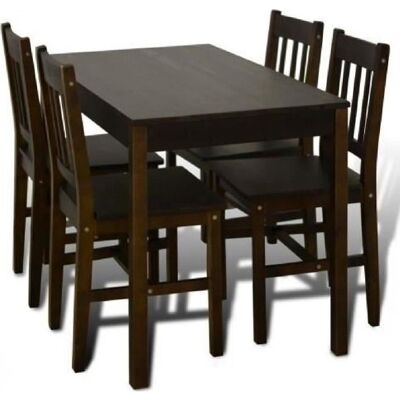 Table de salle à manger - vidaXL - Marron - 1 table et 4 chaises - Bois massif - Rectangulaire Marron - Publicité Table de salle à manger - vidaXL - Marron - 1 table et 4 chaises - Bois massif - Rectangulaire Marron - Publicité
