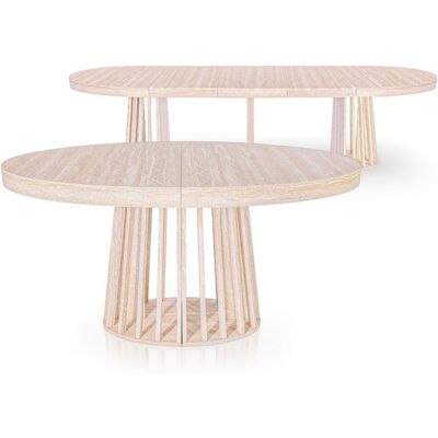 MENZZO Table ovale extensible 150-300cm Eliza Effet Travertin Beige - table à manger Sans rallonge : L150 x P110 x H76 cmAvec Beige - Publicité MENZZO Table ovale extensible 150-300cm Eliza Effet Travertin Beige - table à manger Sans rallonge : L150 x P110 x H76 cmAvec Beige - Publicité