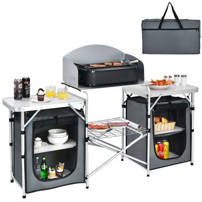 COSTWAY Table de Jardin Pliable Etagère de Rangement Protection Pare-Brise Sac de Transport pour Camping Pique-Nique Festival Gris - Publicité COSTWAY Table de Jardin Pliable Etagère de Rangement Protection Pare-Brise Sac de Transport pour Camping Pique-Nique Festival Gris - Publicité