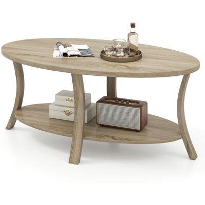 Table Basse Ovale à 2 Niveaux COSTWAY Table Basse Bois dHévéa Étagère de Rangement Table Basse Salon Charge 160 kg Naturel - Publicité Table Basse Ovale à 2 Niveaux COSTWAY Table Basse Bois dHévéa Étagère de Rangement Table Basse Salon Charge 160 kg Naturel - Publicité