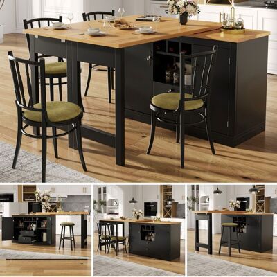 MERAX Îlot de Cuisine Extensible Noir 120-180 cm avec Rangement et Porte-Bouteilles Table de Repas Pivotante 360° Table Haute Noir - Publicité MERAX Îlot de Cuisine Extensible Noir 120-180 cm avec Rangement et Porte-Bouteilles Table de Repas Pivotante 360° Table Haute Noir - Publicité