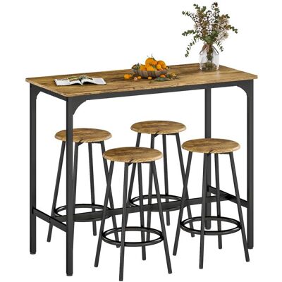 Ensemble table de bar bistrot - HOMCOM - avec 4 tabourets de bar - avec repose-pieds - style moderne structutre en métal - marron Noir - Publicité Ensemble table de bar bistrot - HOMCOM - avec 4 tabourets de bar - avec repose-pieds - style moderne structutre en métal - marron Noir - Publicité