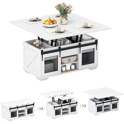 3 en 1 Table Basse avec Plateau Relevable COSTWAY 2 Portes Étagères Ouvertes Rangement Caché Table Convertible de Salon Blanc Blanc - Publicité 3 en 1 Table Basse avec Plateau Relevable COSTWAY 2 Portes Étagères Ouvertes Rangement Caché Table Convertible de Salon Blanc Blanc - Publicité
