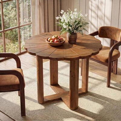 Tribesigns Table à Manger Ronde80×80×75 cmTable de Cuisine avec Motif de Pétales Sculptés Pour 2 à 4 PersonnesMarron Rustique Marron - Publicité Tribesigns Table à Manger Ronde80×80×75 cmTable de Cuisine avec Motif de Pétales Sculptés Pour 2 à 4 PersonnesMarron Rustique Marron - Publicité