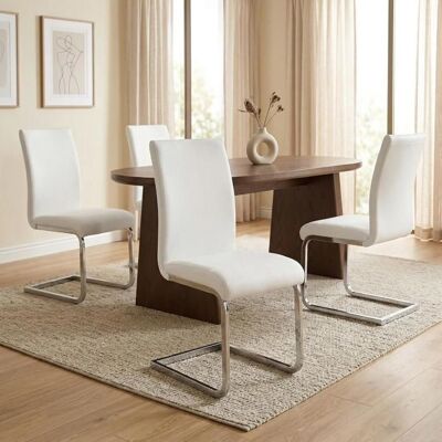 Idimex Lot de 4 chaises de salle à manger LETICIA piètement chromé et revêtement synthétique blanc Blanc - Publicité Idimex Lot de 4 chaises de salle à manger LETICIA piètement chromé et revêtement synthétique blanc Blanc - Publicité