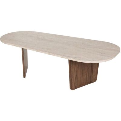 HANAH HOME Table Basse en bois Ovalis - 130 x 65 x 40 cm - Travertin / Noyer Beige - Publicité HANAH HOME Table Basse en bois Ovalis - 130 x 65 x 40 cm - Travertin / Noyer Beige - Publicité