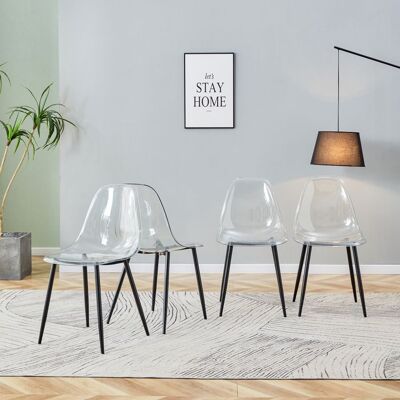 OEM Chaises de salle à manger transparentes - Ensemble de 4 - Pieds en métal noir - Antidérapant - Facile à nettoyer Noir - Publicité OEM Chaises de salle à manger transparentes - Ensemble de 4 - Pieds en métal noir - Antidérapant - Facile à nettoyer Noir - Publicité