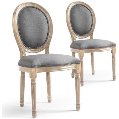MENZZO Lot de 2 chaises médaillon style Louis XVI Bois massif patiné et Tissu Gris - Chaises Salle À Manger Gris - Publicité MENZZO Lot de 2 chaises médaillon style Louis XVI Bois massif patiné et Tissu Gris - Chaises Salle À Manger Gris - Publicité