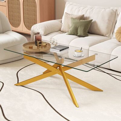 Table Basse en Verre Trempé COSTWAY 120 x 60 x 455cm Table Rectangulaire de Salon Pieds Tubulaire en Métal Table Basse Salon Or Marron - Publicité Table Basse en Verre Trempé COSTWAY 120 x 60 x 455cm Table Rectangulaire de Salon Pieds Tubulaire en Métal Table Basse Salon Or Marron - Publicité