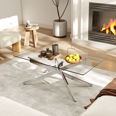 Table Basse en Verre Trempé COSTWAY 120x60x455cm Table Rectangulaire de Salon Pieds Tubulaire en Métal Table Basse Salon Argent Gris - Publicité Table Basse en Verre Trempé COSTWAY 120x60x455cm Table Rectangulaire de Salon Pieds Tubulaire en Métal Table Basse Salon Argent Gris - Publicité