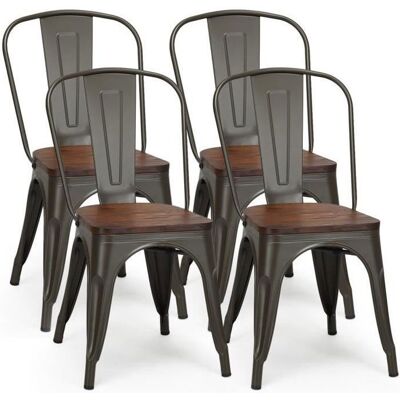 COSTWAY 4 Chaises Salle à Manger Empilables - Style Industriel Assise en Bois dOrme Cadre en Acier pour BistrotBarCaféBalcon Marron - Publicité COSTWAY 4 Chaises Salle à Manger Empilables - Style Industriel Assise en Bois dOrme Cadre en Acier pour BistrotBarCaféBalcon Marron - Publicité